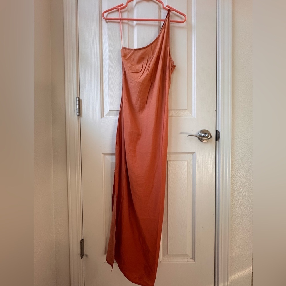NWT Madewell One-Shoulder Midi Slit Dress size 00 Orange NP094 - Picture 16 of 16